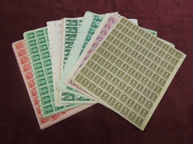 36 Mint Sheet Stamps: 36 Mint sheet stamps, including one cent - (2) 704, (1) 708, (1) 784, (1) each 859, 864, 869, 824, 879, 884, 889, (2) 908, (4) 930, (4) 1113, two cent-(1) each-786, 791, 860, 865, 870, 875, 880, 885, 