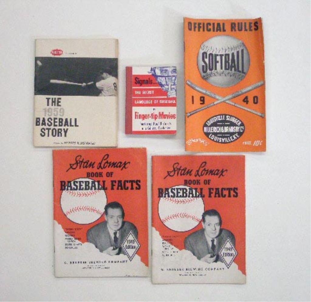 1940's & 1950's Baseball Books: Lot of 4 assorted 1940's & 1950's Baseball books, includes: (2) 1949 Stan Lamar Book of Baseball Facts, 1957 Gillette Company Signals... The Secret language of Baseball in Finger-Tip Movies & Phillies