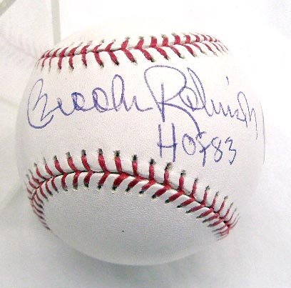 Brooks Robinson Signed Baseball: Brooks Robinson H.O.F. '83 signed Bud Selig Official National League Baseball with cube holder, no C.O.A. for authenticity or guarantee of signature. CONDITION: Very good with strong signature.