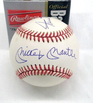 Mickey Mantle & Willie Mays Signed Baseball: Mickey Mantle & Willie Mays signed Bill White Official National League baseball with box, no C.O.A. for authenticity or guarantee of signatures. CONDITION: Minor toning, signatures are strong.