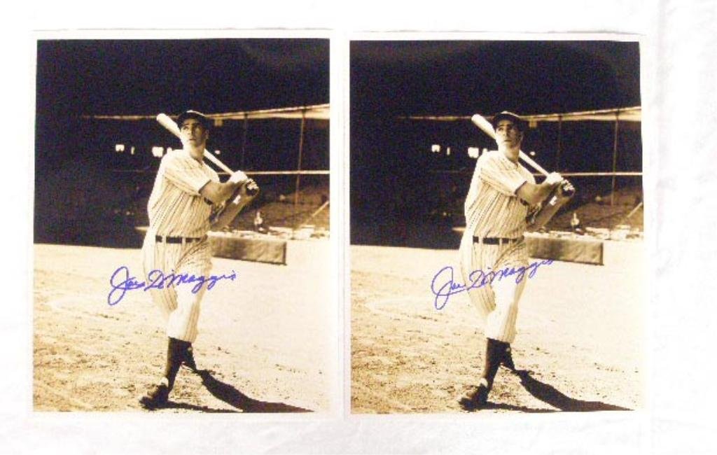 Joe DiMaggio Signed Photographs: Lot of 2 Joe DiMaggio signed 8" x 10" black & white photographs, no C.O.A. for authenticity or guarantee of signatures. CONDITION: Both are very good with strong signatures.
