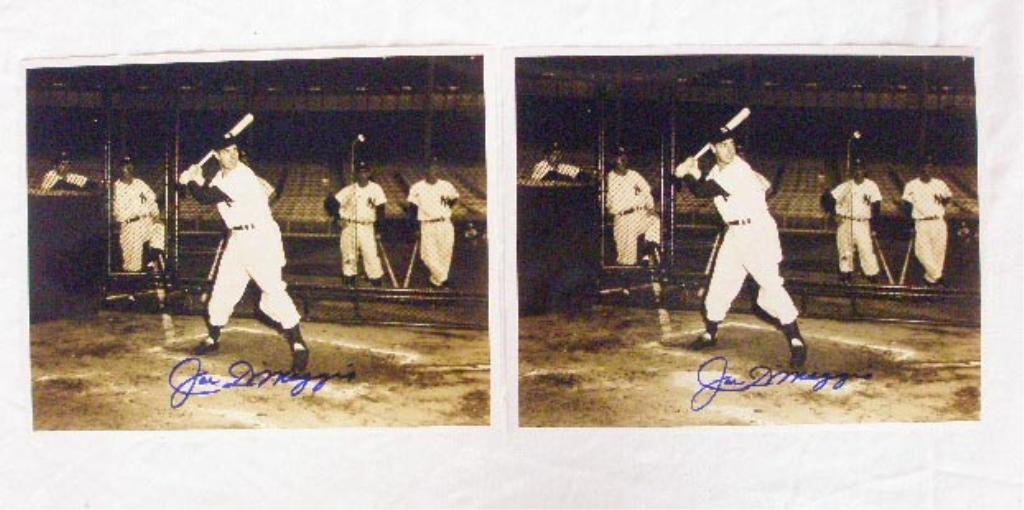 Joe DiMaggio Signed Photographs: Lot of 2 Joe DiMaggio signed 8" x 10" black & white photographs, no C.O.A. for authenticity or guarantee of signatures. CONDITION: Both are very good with strong signatures.