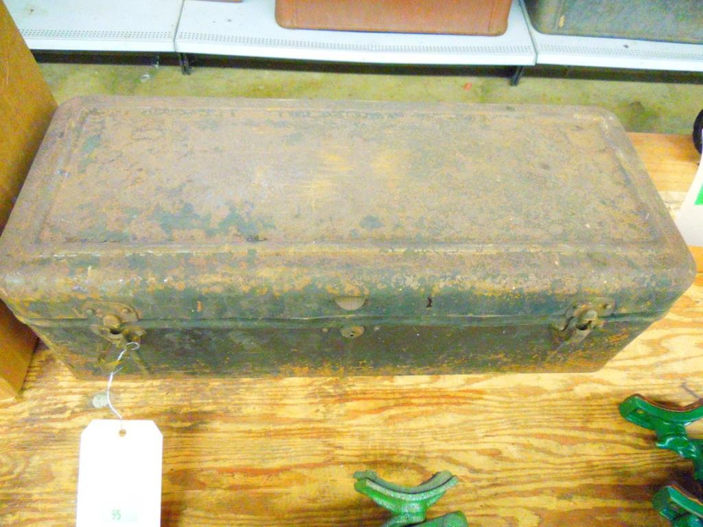Vintage Steel Tool Box Filled With Ignition Parts: Vintage Steel Tool Box Filled With Ignition & Other Parts. Condition: Fair used