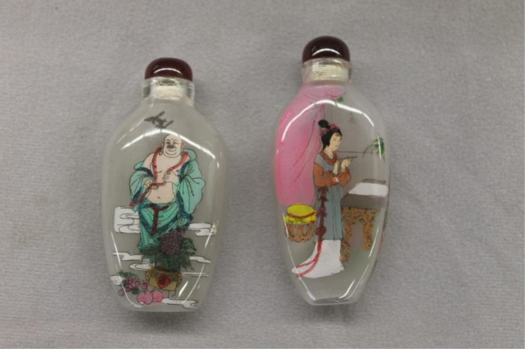 Pair Reverse Painted Glass Snuff Bottles