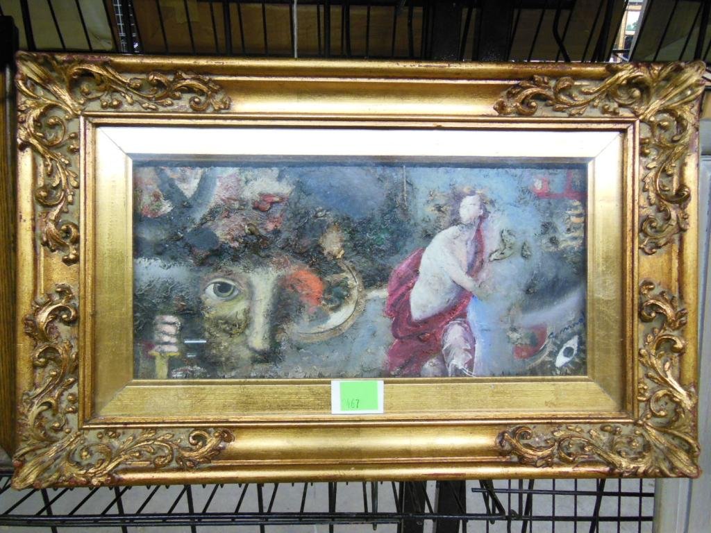 C. Maoili [?], o/p, Surrealist Theme: C. Maoili [?], signed and dated, indistinctly, oil on panel, Surrealist theme. 14 1/2"h x 22 1/4"w=frame. CONDITION: Not examined out of frame; no evident issues.
