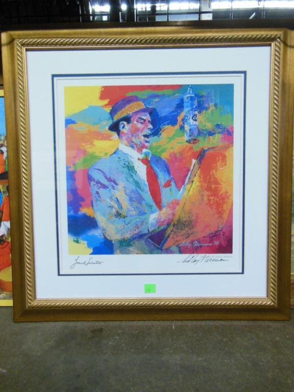 LeRoy Neiman, litho, "Frank Sinatra": LeRoy Neiman, signed in margin, colored lithograph, "Frank Sinatra" (1993). [Marlin Arts inventory label verso; re-issue out of series.] 31 1/2"h x 30 1/2"w=frame. CONDITION: Not examined out of frame