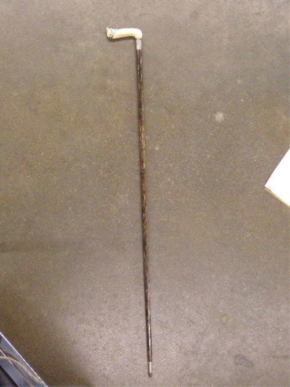 Ivory Silver Handle Walking Stick: Antique ivory & sterling silver handle 36" wood shaft walking stick. No International or California shipping for this item. CONDITION: Wear on shaft, Wm. Clarke Mason engraved on silver band, grain cr