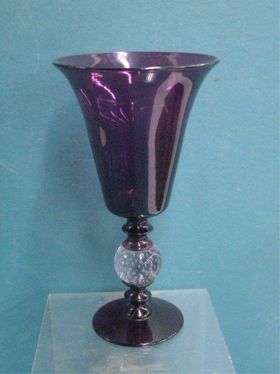 Pairpoint Glass Chalice Vase: Pairpoint amethyst glass 11 3/4" chalice vase. CONDITION: No damage, scratches & wear on base.