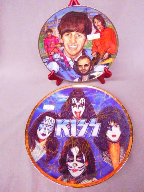 2 Collectors Plates; Ringo & Kiss: Two collectors plates; one "Ringo Starr", 8" d & one "Kiss", 10 1/4" d. Both signed & in boxes. CONDITION: No issues identified.