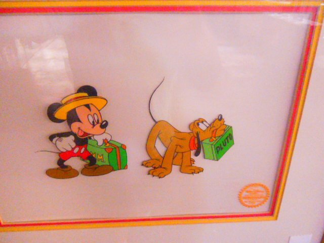 Disney Serigraph, Mickey & Pluto: Framed Disney serigraph cel; "Mr. Mouse Takes a Trip", Mickey & Pluto, limited edition run of 950, with certification, 21 1/4" x 17 3/8". CONDITION: No issues identified.