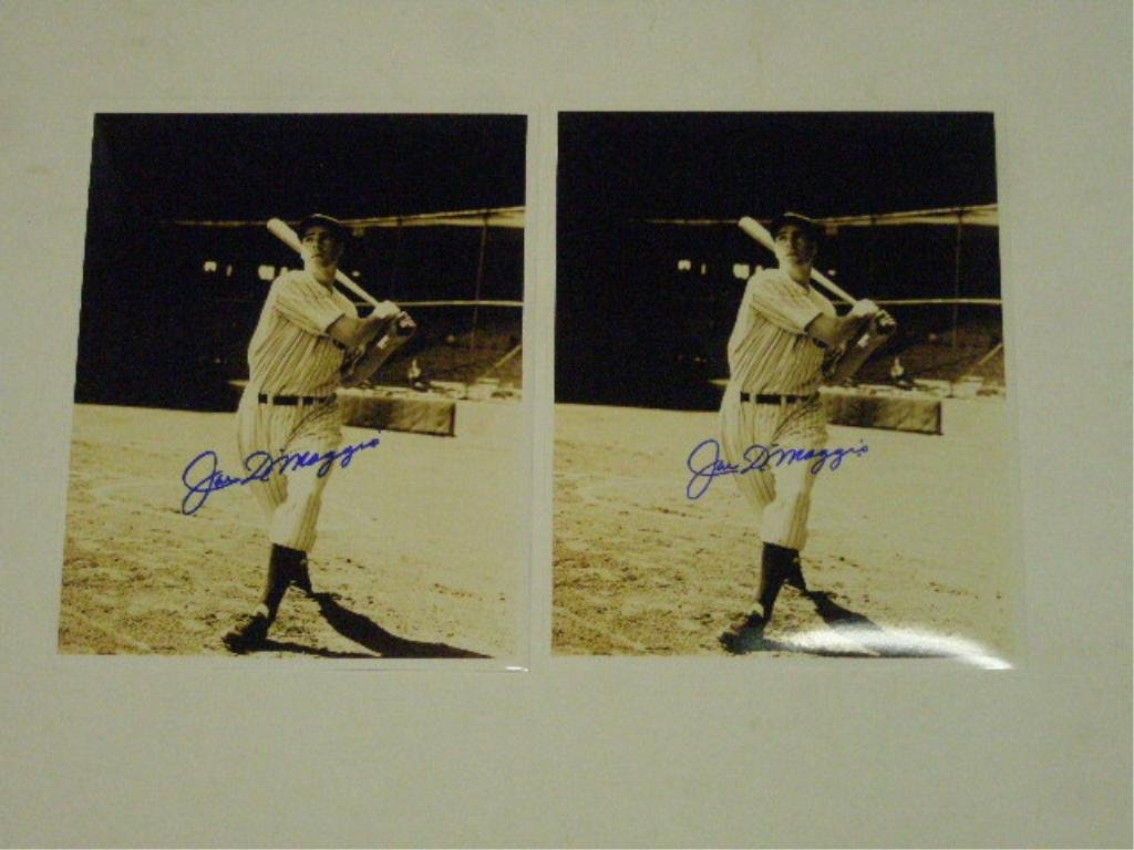 Joe DiMaggio Signed Photographs: Two Joe DiMaggio signed 8" x 10" black & white photographs, no C.O.A. for authenticity or guarantee of signatures being real. CONDITION: Very good with no damage.