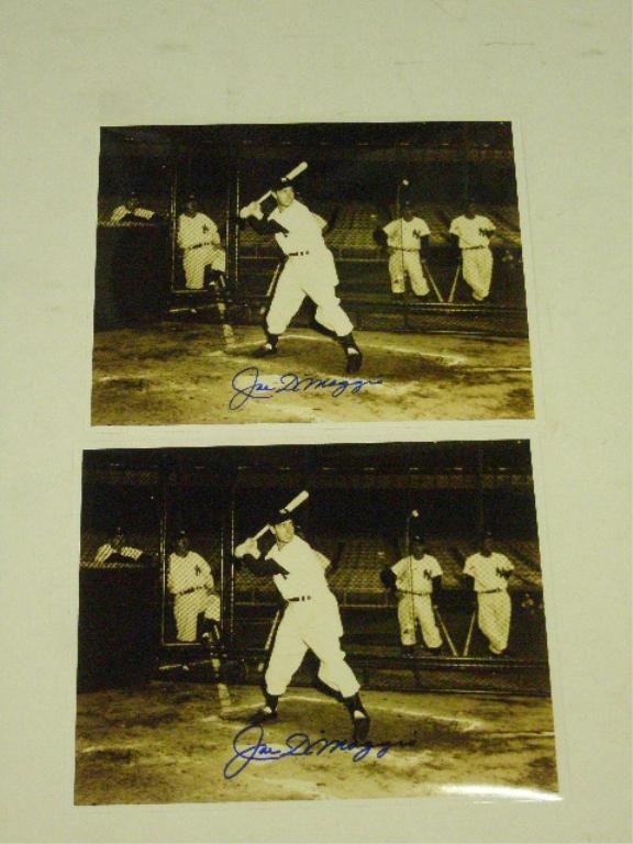Joe DiMaggio Signed Photographs: Two Joe DiMaggio signed 8" x 10" black & white photographs, no C.O.A. for authenticity or guarantee of signatures being real. CONDITION: Very good with no damage.