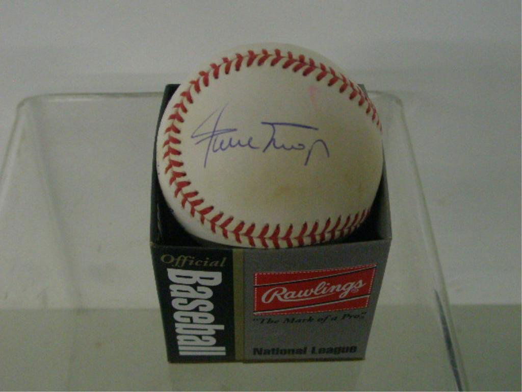 Willie, Mickey & The Duke Signed Baseball: Willie Mays, Mickey Mantle & The Duke Snider signed Bill White Official National League Baseball, no C.O.A. for authenticity or guarantee of signatures being real. CONDITION: Areas with toning.