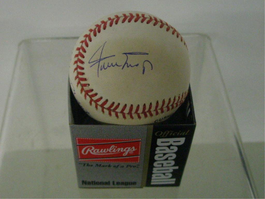 Willie Mickey & The Duke Signed Baseball: Willie Mays, Mickey Mantle & Duke Snider signed Bill White Official National League Baseball, no C.O.A. for authenticity or guarantee of signatures being real. CONDITION: Areas with toning.