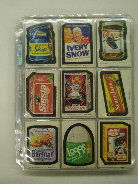 234 Topps "Wacky" Gum Cards in Sleeves: 234 Topps "Wacky" Gum Cards in Sleeves. (9 to a sleeve), some with puzzle backs and 63 wacky puzzle backs. Condirion: Overall good in plastic sleeves