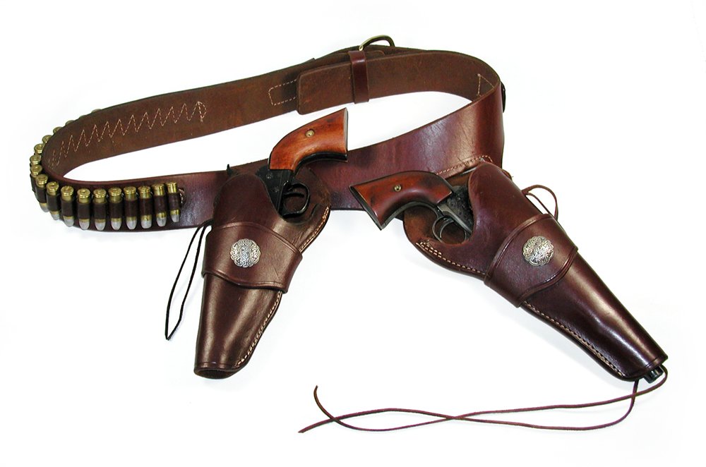 2 Colt single action revolver Replicas: Colt 72 Single Action Revolver - 7 1/2" Barrel (Very Rare) Metal w/Wood Grips - Japan (CMC) - Working Action, Colt 72 Single Action Revolver - 4 3/4" Barrel - Metal w/Wood Grips, Leather Belt w/2 Hols