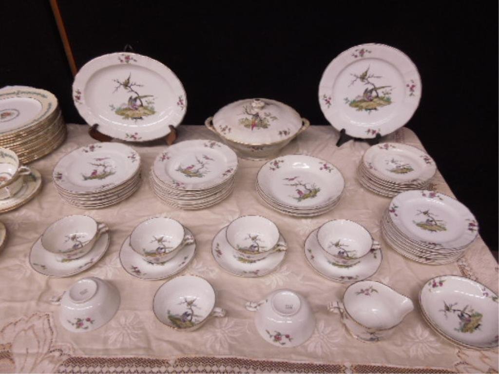 Limoges Porcelain Partial China Service: Limoges porcelain partial china service, stenciled and painted bird and cherry pattern, mid 20th C. includes: 1 oval platter, 1 round platter, covered tureen, 13-7 1/2" plates, 12-16 1/2" plates, 3 so