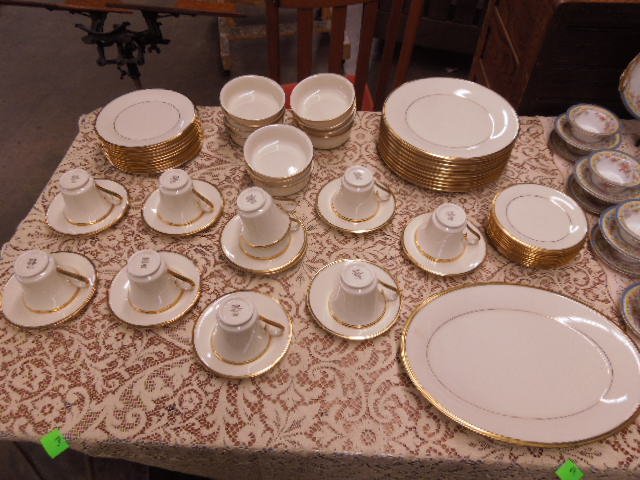 Lenox Eternal Pattern China Service: Lenox Extenal pattern china service, for ten, complete, includes: dinner plates, luncheon plates, bread plates, 11 soup bowls, cups and saucers, oval platter, CONDITION: Very good.