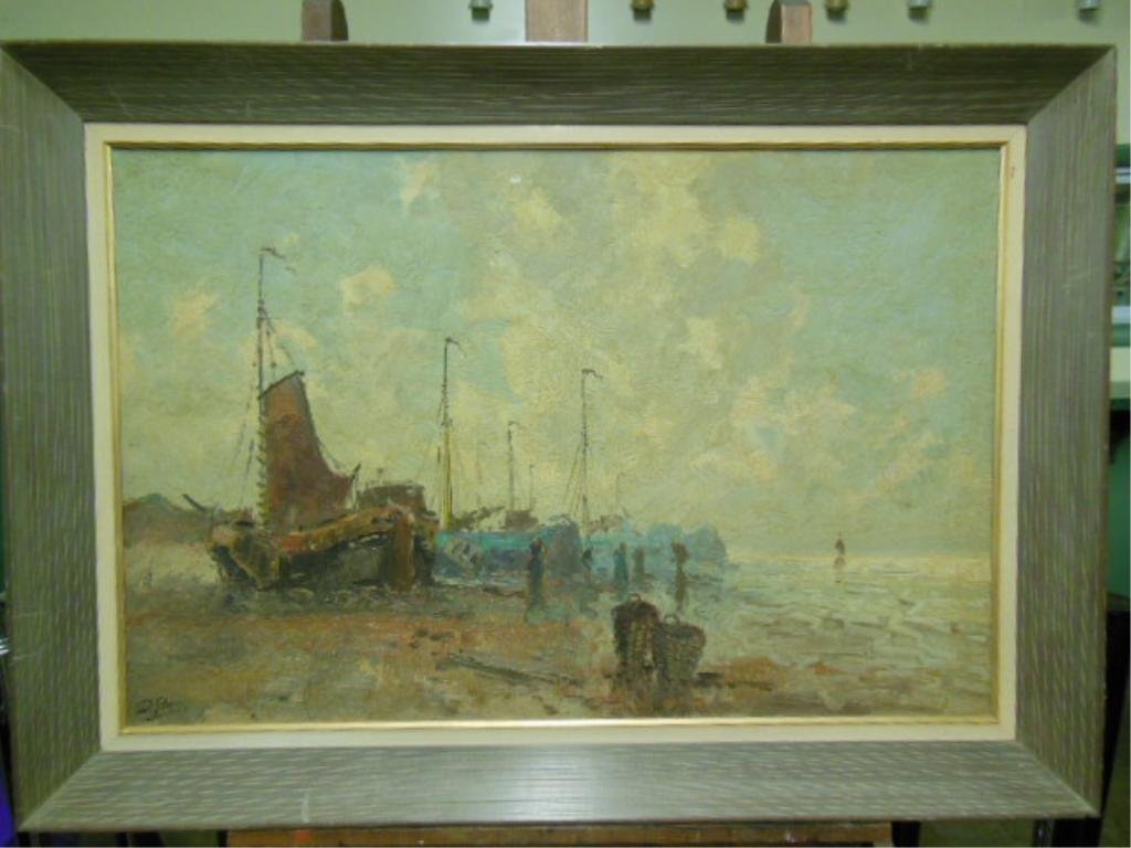 D. Storm (?), o/c, Fishing Fleet: D. Storm (?), oil on canvas, Fishing Fleet. 30 1/2"h x 42 3/4"w=frame. CONDITION: No issues identified.