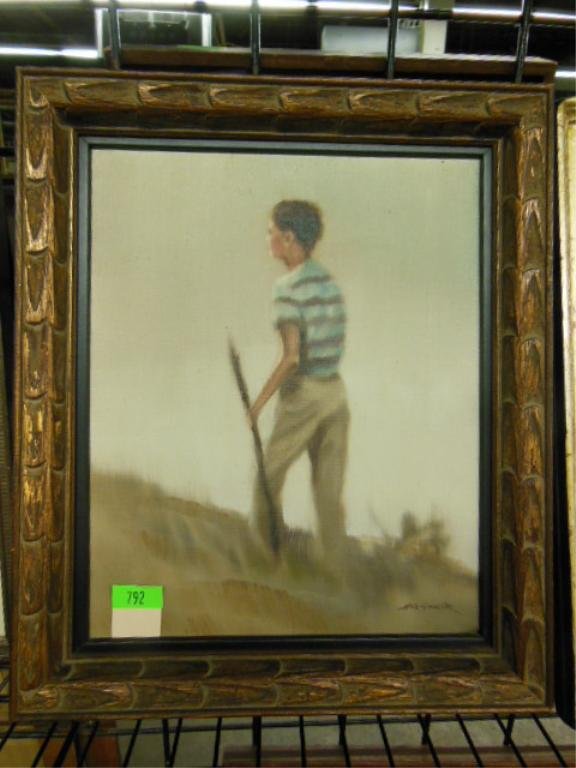Hal Singer, o/c, Youth's Prospects: Hal Singer, signed, oil on canvas, Youth's Prospects. 15 1/2"h x 13 1/2"w=frame. CONDITION: No issues identified.