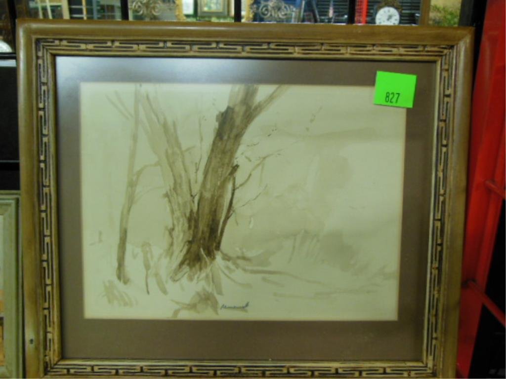 [Seymour] Remenick, [2] Landscapes: [2] Seymour Remenick, oil on panel; in wash, Castle in an idealized landscape; Tree study. [The Tree study with a 1961 Davis Galleries, New York brochure for a Remenick solo exhibit attached verso]. 6