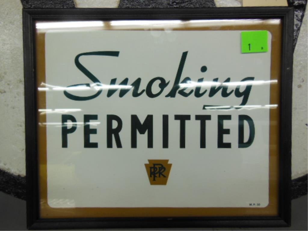 Framed P.R.R. Smoking permitted sign: Framed P.R.R. Smoking permitted sign 10 1/2" x 12 1/2" framed.