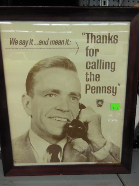 P.R.R. Advertisement: P.R.R. Framed Advertisement, Thanks for Calling The Pennsy 16" x 20"