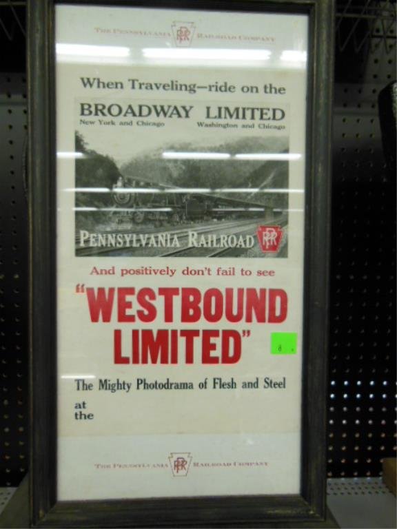 Framed P.R.R. broadside: P.R.R. broadside Westbound Limited 14" x 23 3/4" framed