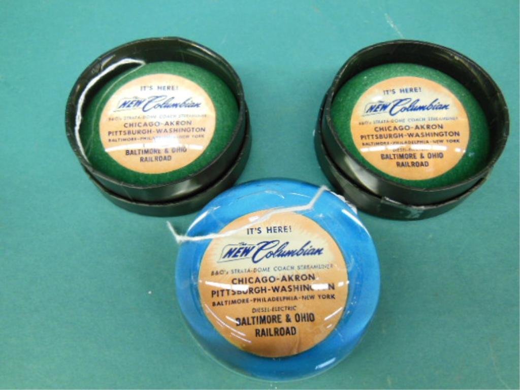 2 B&O. R.R. Glass Round Paperweights: 2 B&O. R.R. Glass Round Paperweights New Columbian Strata-Dome coach streamliner