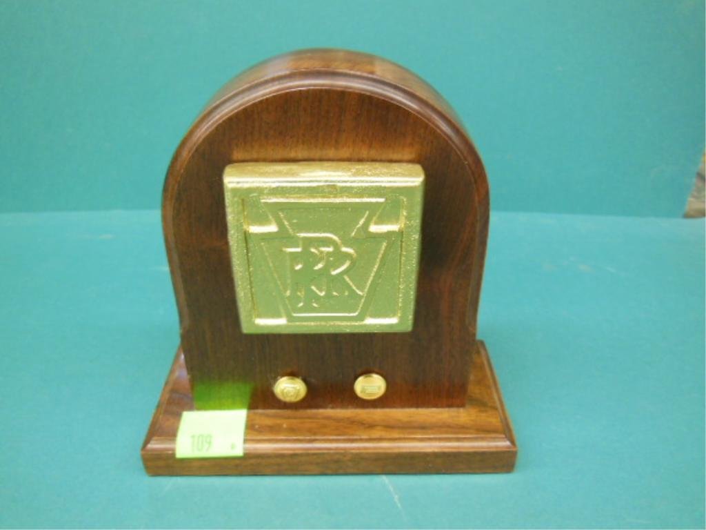 P.R.R. Keystone Cast Iron on wood base: P.R.R. Keystone Cast Iron on wood base plus (1) P.R.R. & (1) P.C. buttons paperweight or display item