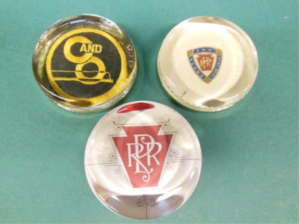 3 RAILROAD PAPERWEIGHTS: 3 RAILROAD PAPERWEIGHTS: (1) C&O, (2) PRR