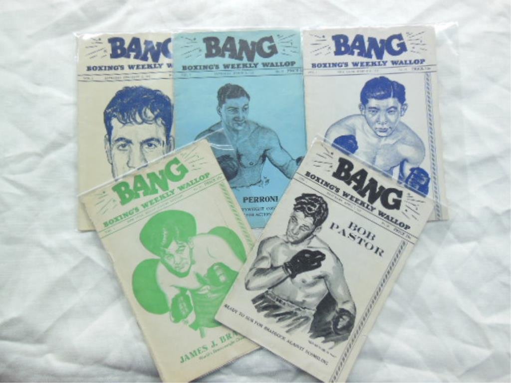 5 Bang Boxing Magazines: 5 Bang Boxing Weekly Wallop Magazines Feb.-Apr. assorted dates including March Special Edition. Condition: Wear from age