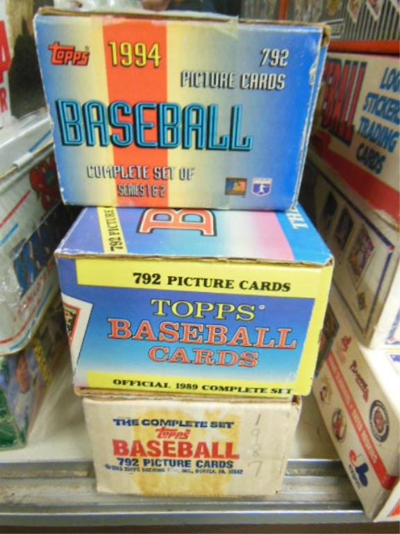 3 Boxes Baseball Cards: 3 Boxes Baseball cards, includes: 1994 Topps Series 1 & 2 (792 cards); 1989 & 1987 (792 card) complete sets. CONDITION: Boxes opened.