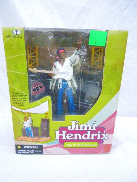 Jimi Hendrix & Janis Joplin Figures by Mc Farlane: Jimi Hendrix & Janis Joplin Figures by Mc Farlane.Circa 2000 & 2004. Condition: New in original packaging. Packaging shows wear.