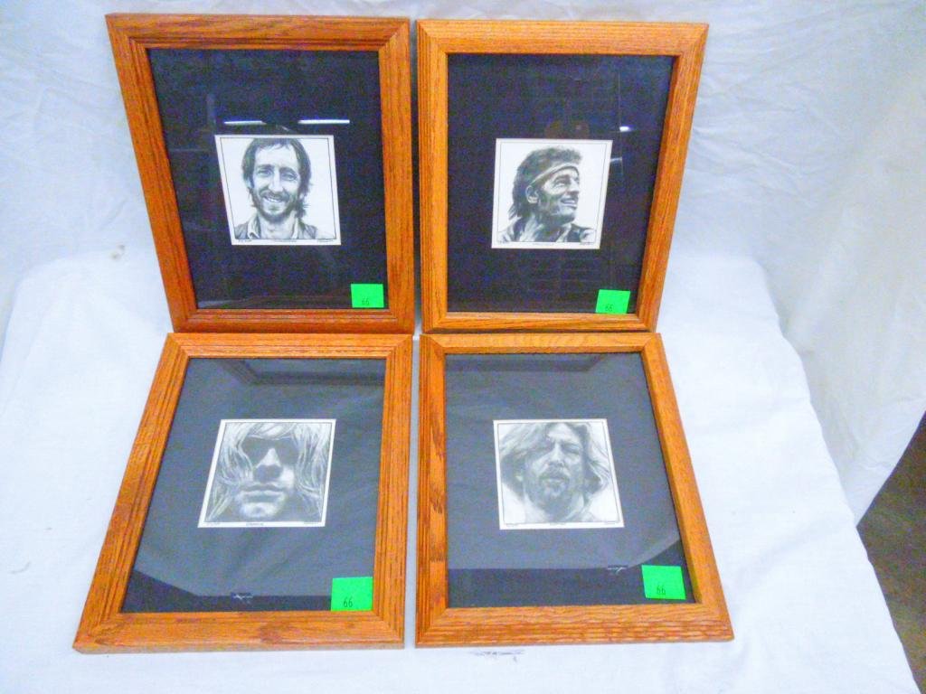 4 Phill Kutno Pencil Portrait Signed Lithographs: 4 Phill Kutno Pencil Portrait Signed Lithographs Including: Kurt Cobain, Eric Clapton, Bruce Springsteen, Pete Townshend. Condition: Good
