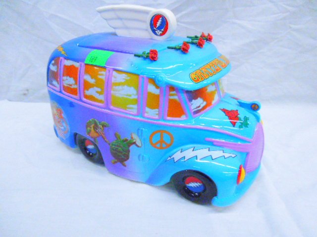 Grateful Dead Bus Cookie Jar With Original Box: Grateful Dead Bus Cookie Jar With Original Box. Condition: Good, one small chip on corner of lid.