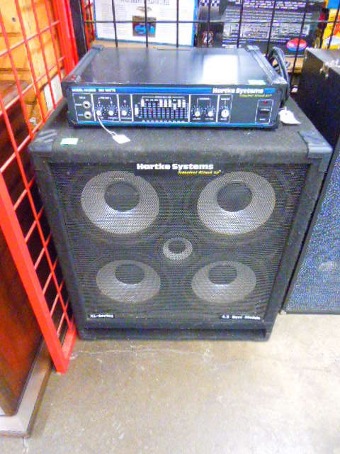 Hartke Bass Amplifier & Speaker: Hartke Bass Amplifier & Speaker. Amplifier model HA3500 and XL-Series speaker cabinet with 4 10" speakers. Condition: Fair used, untested