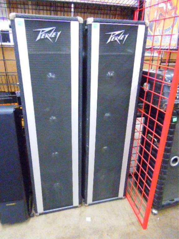 Pair of Peavey PA Speakers: Pair of Peavey PA Speakers. Each contains 4 10" Speakers and stands about 5' tall.