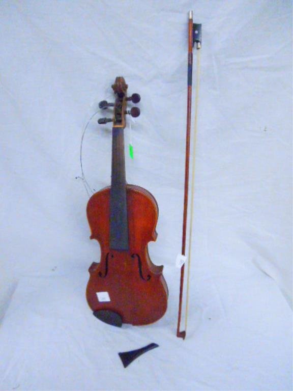 Violin, Stradivarius Copy: Violin, Stradivarius copy, Czechoslovakia, 4/4 with bow. CONDITION: Missing strings, bridge, etc.
