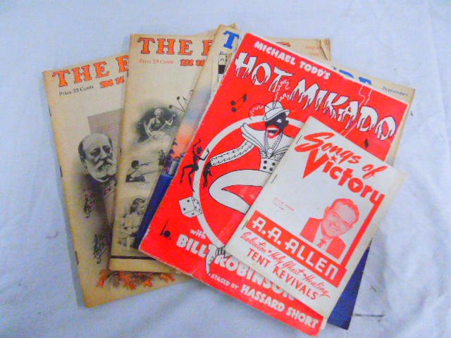 5 Song Books & Program, C. 1940's: (5) Song books & program; C. 1940's including; (1) Songs of Victory-A.A. Allen (tent revivals); (1) Hot Mikado w/Bill (Bo Jangles) Robinson (1939 Worlds Fair) & (3) 1940's "the Etude" magazine Aug - S