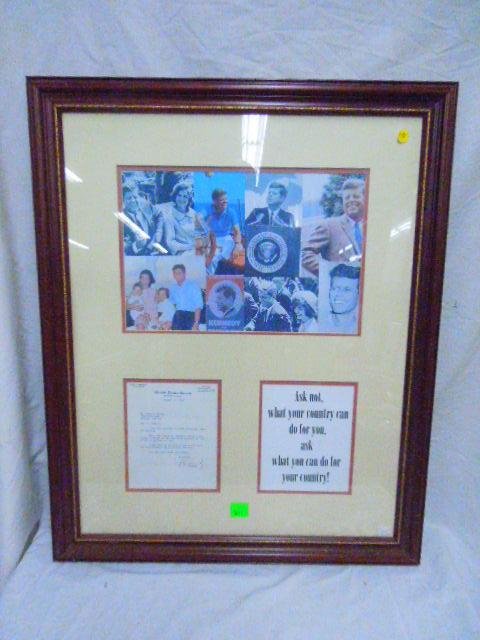 Framed J.F. K. Montague Photos w/Letter, Signed: Framed J.F.K. Montague photos with signed letter (U.S. Senate letterhead)to David M Barkley, son of Albin W. Barkley - Truman's Vice President, Dec 15, 1960 (talking about Barkley's father's influence