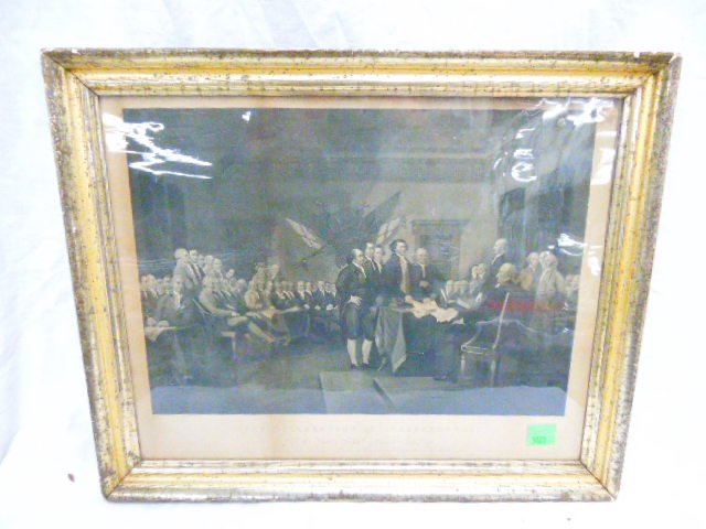 19th C. Engraving; Declaration of Independence": Mid 19th C. steel engraving; "The Declaration of Independence" of the United States of America July 4th, 1776. Published by John Neale, 56 Carmine St. NYC. 1845, artist John Trumbull, Esq, engraved by