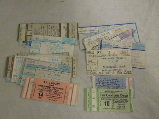 (21) Concert Ticket Stubs; 1980s & 90s: (21) concert ticket stubs; 1980s & 1990s, including: Rolling Stones (1989), Greatful Dead (1983), w/Bob Dylan (1987), 22 Top (1986, 94), J. Browne (1983), Neil Young (1983), Tina Turner 1985), Rod Ste
