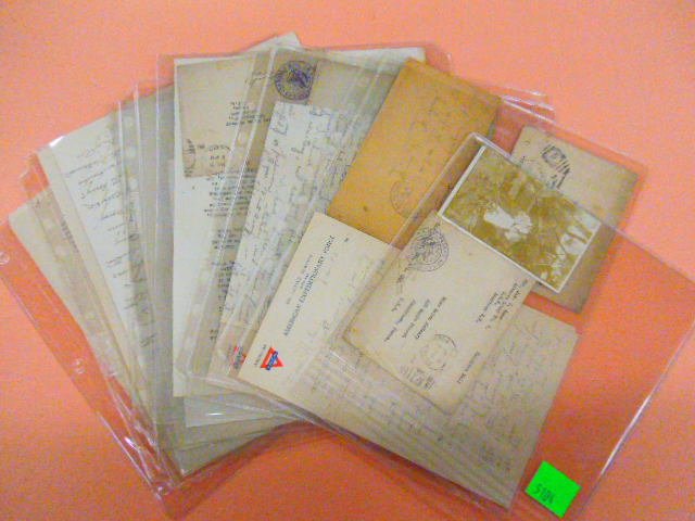 Early 20th C. Letters, WW I: Early 20th C. letter, including: WW I (1914-19) Serviceman's letter from France with (4) passed as censored stamps on envelopes (2) with American. YMCA letter heads, photo (probably. serviceman & girl