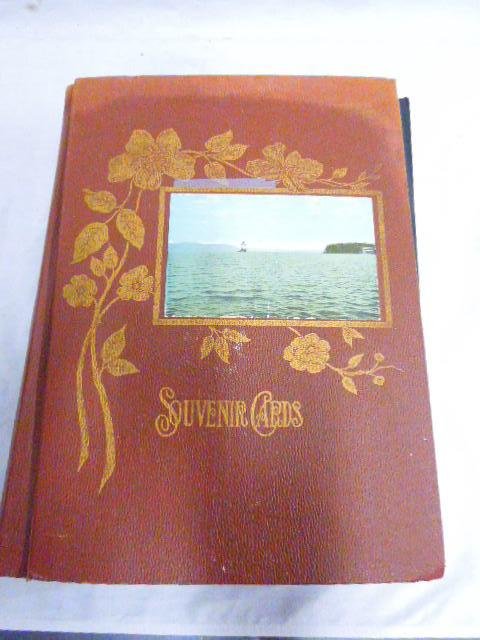 350+ Postcards, early 20th c.: 350+ postcards; mostly early to mid 20th c. includes; Santa, Scenic, Birthday, (1) Abraham Lincoln, Easter in souvenir binder. CONDITION: Some wear from age.