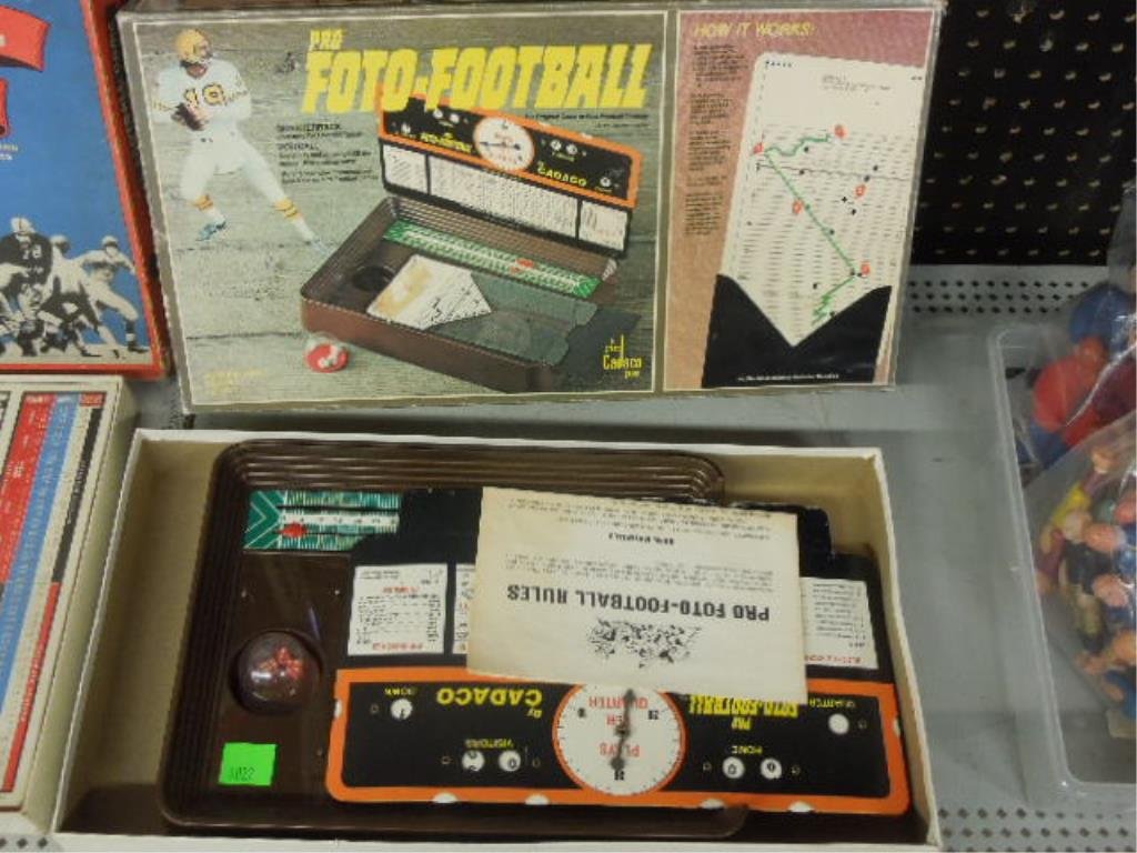 Pro Foto Football Game: No. 164, The original game of real football strategy by Cadaco including plastic game board, 3 dice popper, 6 cardboard and opaque plastic play insert boards in original envelope, cardboard score and