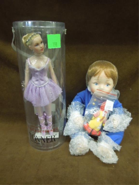 McDonalds & Effanbee Dolls: McDonalds & Effanbee dolls, porcelain, including: 11 1/2" Effanbee ballerina doll, made exclusively for FAO Schwarz & McDonalds McMemories 11 1/2" baby doll with 4" stuffed Ronald McDonald doll, both