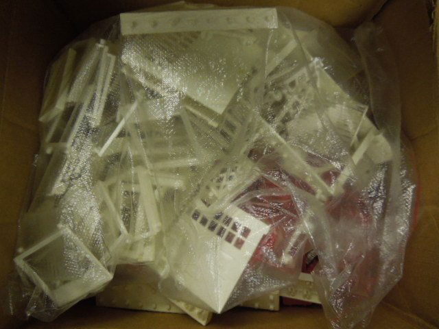 Lot Lego Building Blocks: red and white with building sides and fronts Condition; some wear from age