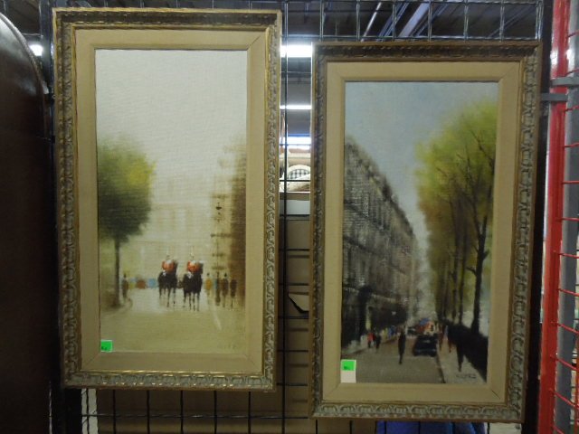 Pr Klitz, o/c London Street Scenes: Pair, [Anthony Robert] Klitz, signed, oil on canvas, London street scene [one with faint inscription verso, & artist's name in black paint]. 36h x 21w [frames] CONDITION: No issues identified.
