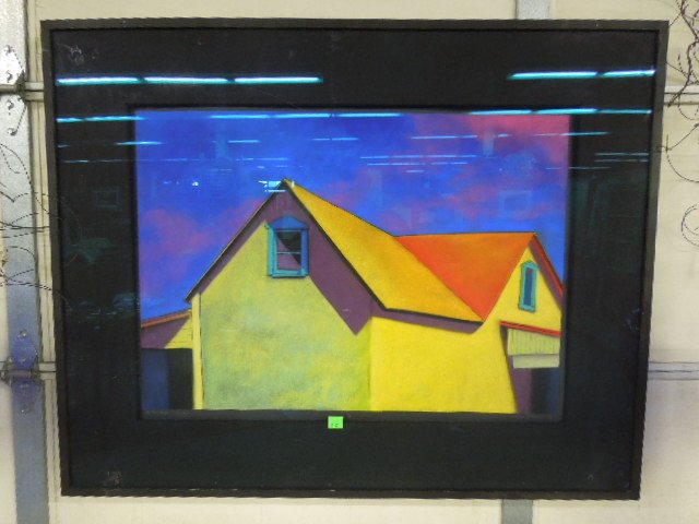 Phyllis Randall Pastel "Yellow House-Chimayo": Phyllis Randall, [19] 98, signed & dated, pastel, "Yellow house - Chimayo". [Waxlander Gallery; Santa Fe label verso]. 39 1/2h x 49 1/4 w [frame] CONDITION: Not examined out of frame; no evident issue